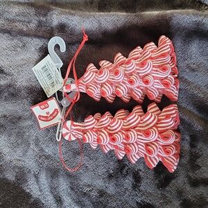 2 New Faux Peppermint Swirl Red & White Candy Ribbon Tree Ornaments